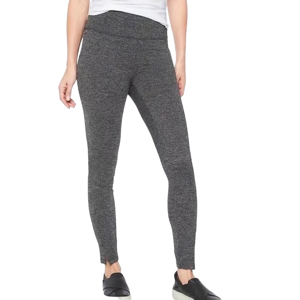 Athleta Black Herringbone Mercer Tights Size Small Hip Stash Pockets Front Slit